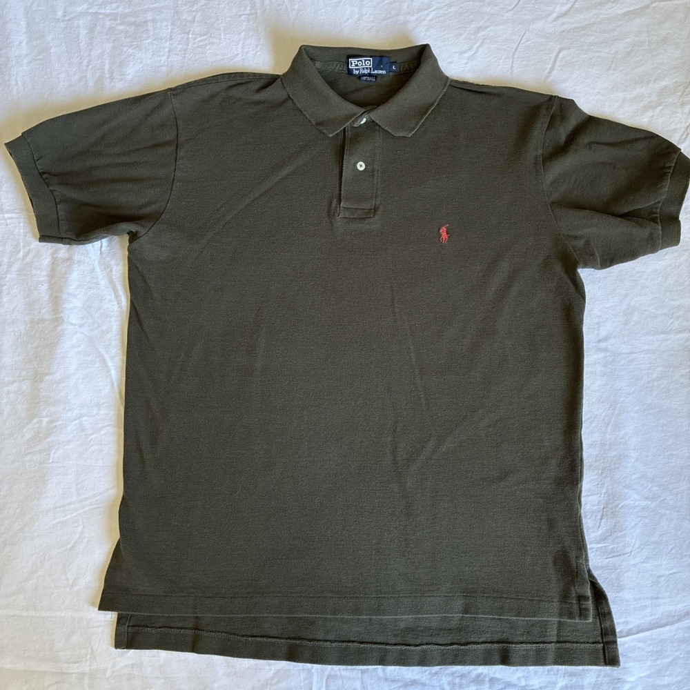Polo Ralph Lauren Short Sleeve Polo Shirt Size L Mens Dark Green Red Golf USA